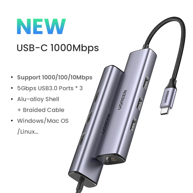 Ugreen usb c ethernet hub usb3.0 1000mbps gigabit network card cho pc nintendo switch usb ethernet adapter usb to rj45