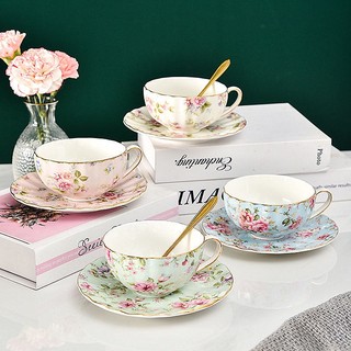 Bone china coffee cup saucer spoon set flower tea cup set european porcelain cup and saucer for coffee ceramic cup mugs gift