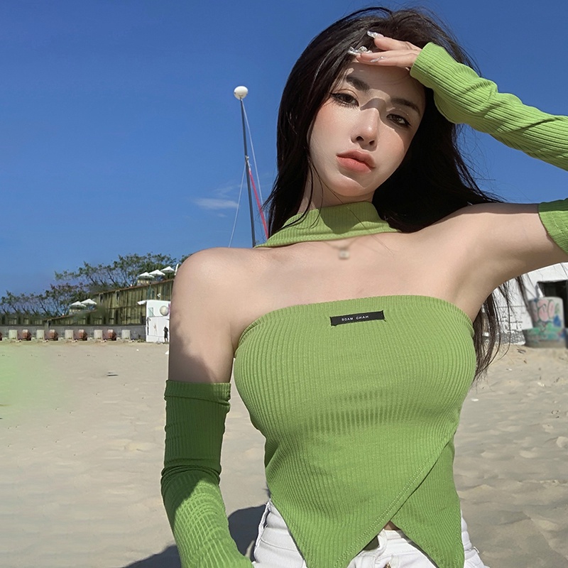 Áo Thun Croptop Dáng Ôm Phong Cách Hàn Quốc Quyến Rũ Cho Nữ