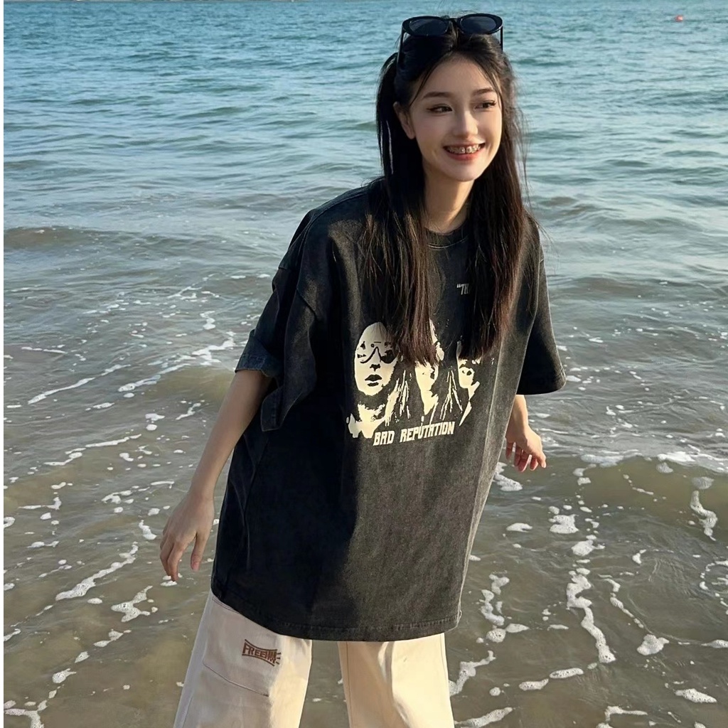 HIIXIIVI Mới Áo Thun 100% Cotton Tay Ngắn Dáng Rộng In Hình Cá Tính