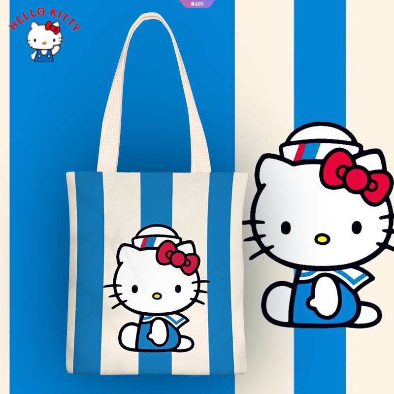 SANRIO Túi Xách Đeo Vai Vải Bạt Ngăn Chứa Rộng 38CM In Hình Hello Kitty Đáng Yêu Cho Nữ
