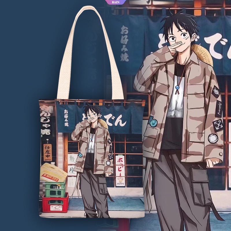 Túi Đeo Vai Vải Canvas Cỡ Lớn In Hoạt Hình ONE PIECE Dễ Thương Cho Nữ