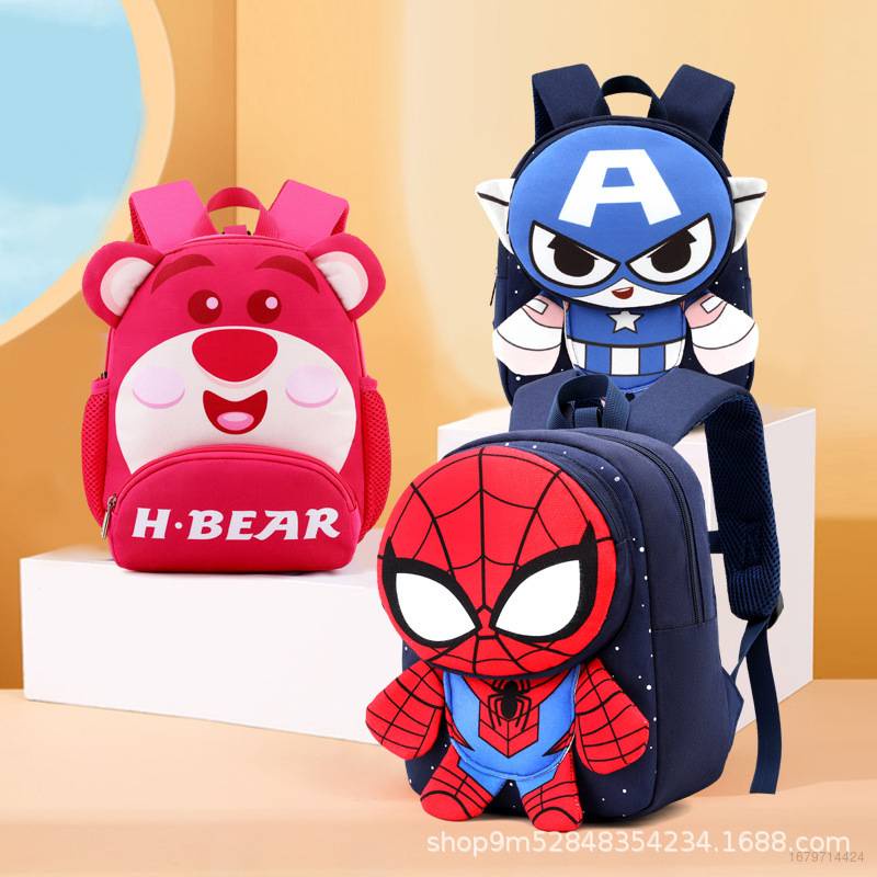 gấu dâu Lotso Balo Đi Học Mẫu Giáo Sức Chứa Lớn Hình Dâu Tây / Người Nhện / Người Sắt Thời Trang Cá Tính