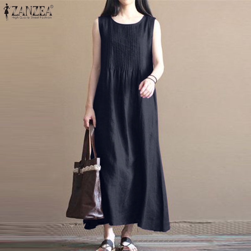 Đầm nữ ZANZEA cộc tay cổ tròn thời trang Hàn