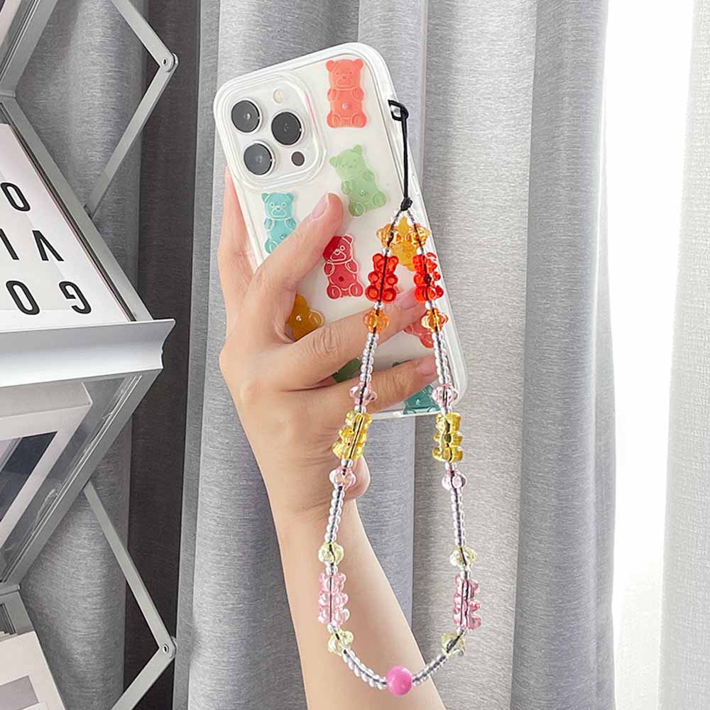 Ốp Điện Thoại Acrylic Mềm Trong Suốt Chống Thất Lạc Hình Gấu Nhiều Màu Có Dây Đeo Chuỗi Hạt Cho Điện Thoại