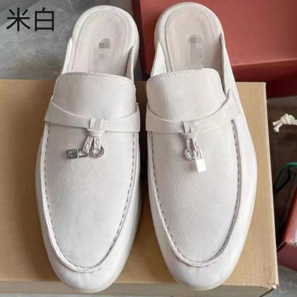Loro Piana Dép Da Đế Mềm Màu Trơn Đơn Giản Cho Nữ