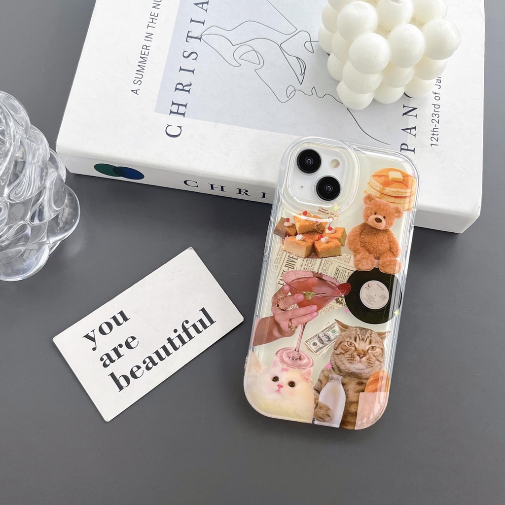 Ốp Điện Thoại Silicone TPU Mềm Trong Suốt In Hình Mèo Bảo Vệ Ống Kính Máy Ảnh Cho iPhone 14 13 12 11 Pro Max