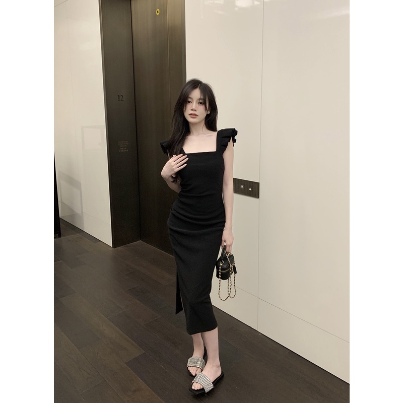 Đầm Hai Dây Dáng Chữ A Nhỏ Nhắn Phong Cách Pháp Màu Trơn Phong Cách Mới