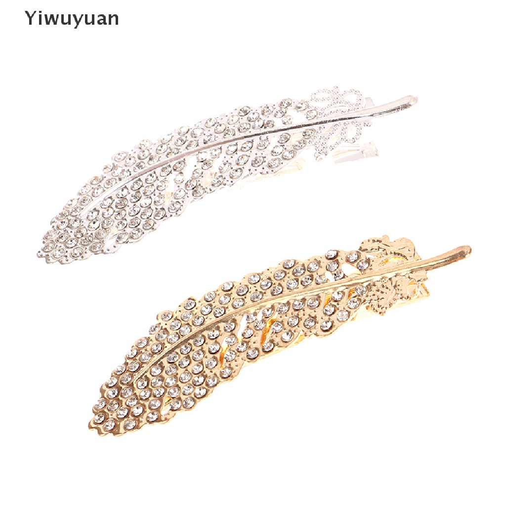 < Yiwuyuan > Kẹp Tóc Đính Pha Lê Màu Vàng / Bạc Thời Trang Cho Nữ