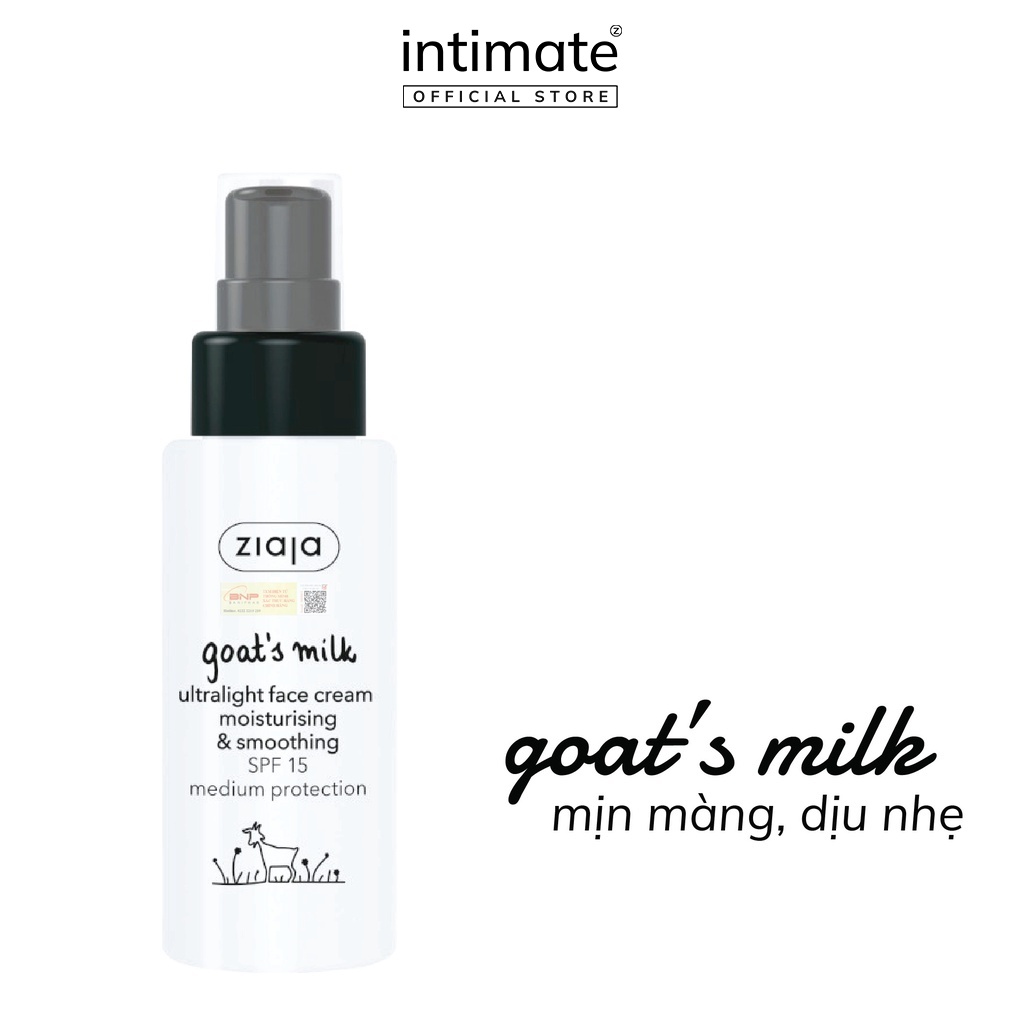 Kem Dưỡng Ẩm Goat's Milk Ultralight Face Cream ZIAJA Chiết Xuất Sữa Dê Giúp Làm Sáng, Mềm Mịn Da 50ml