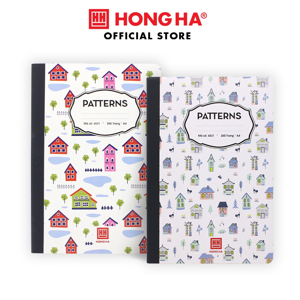 Sổ may gáy,  tập kẻ ngang A4 360, 200 trang Patterns Hồng Hà (4533), bìa bồi cứng chắc chăn, giấy không nhòe - Loki