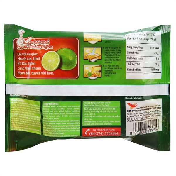 MÌ UNIF BÒ RAU THƠM GÓI 72G