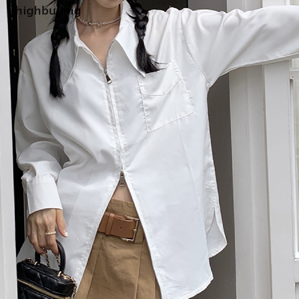 Áo Sơ Mi Tay Dài Có Khóa Kéo Phong Cách Đường Phố Hàn Quốc