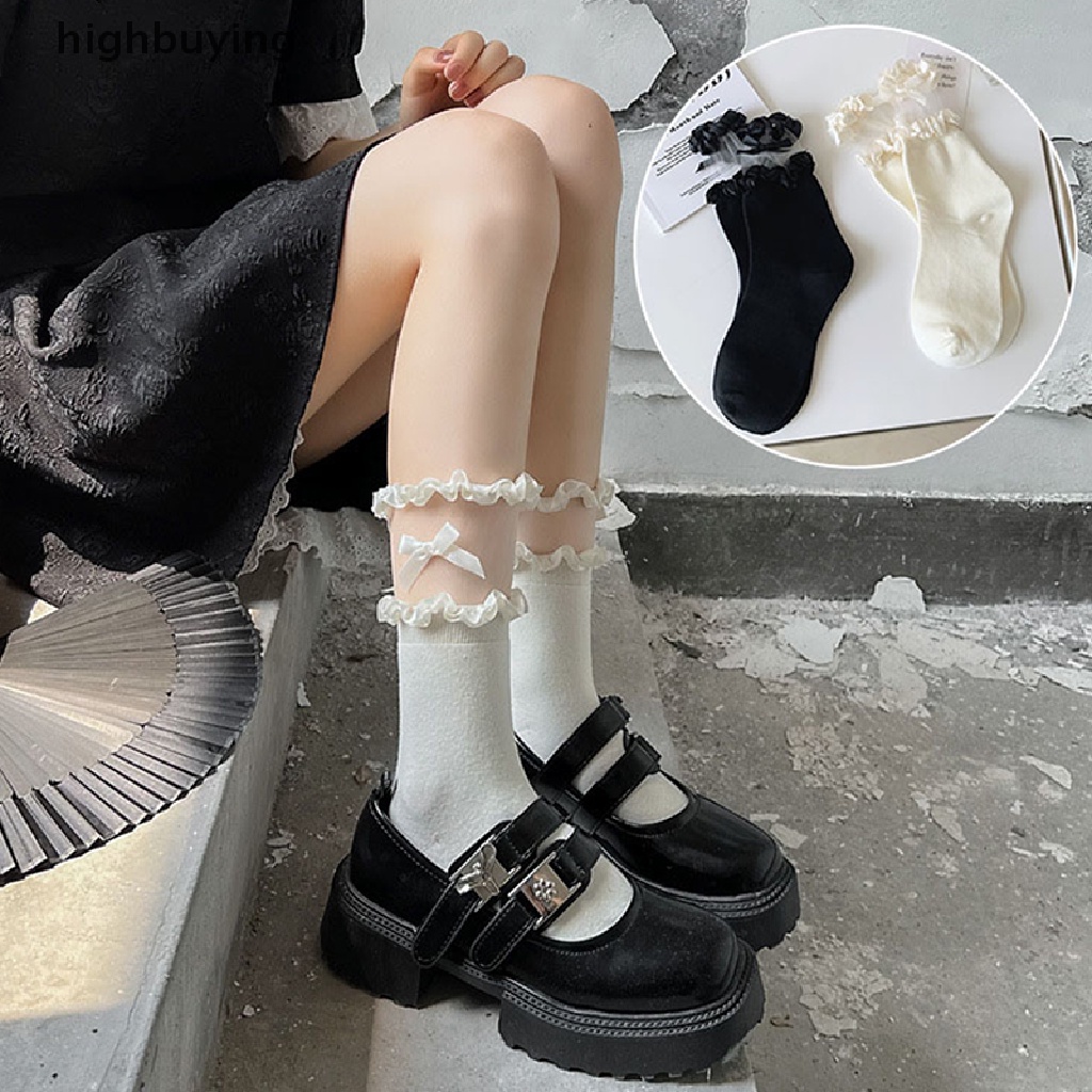 Hbvn Belle Vớ Ren Cổ Vừa Màu Trơn Đính Nơ Thời Trang Xuân Hè Cho Bé Mặc Ngoài Trời JK Lorita Mary Jean Tidal ins