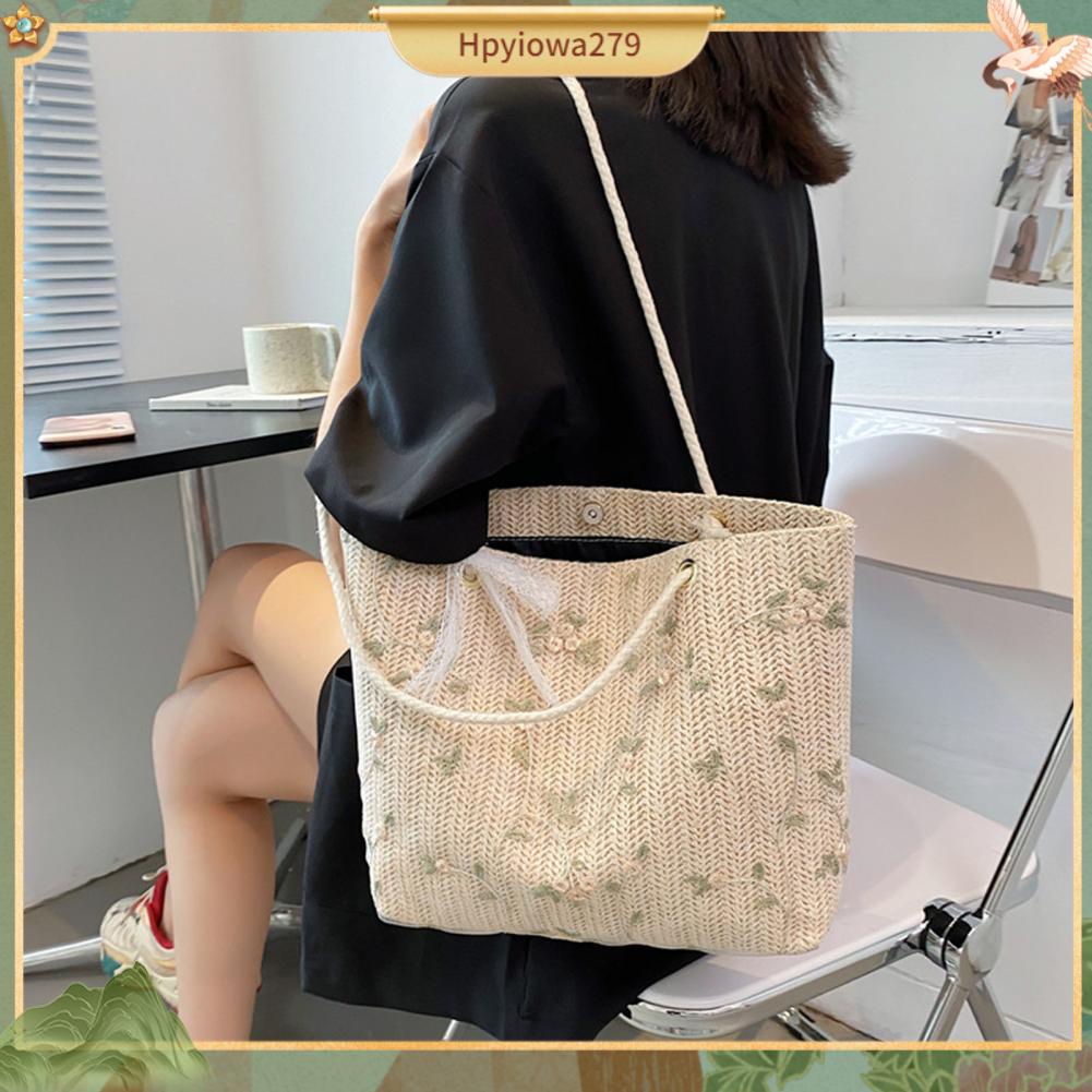 Túi Xách Đan Rơm Hình Nơ Hoa Thanh Lịch Cho Nữ