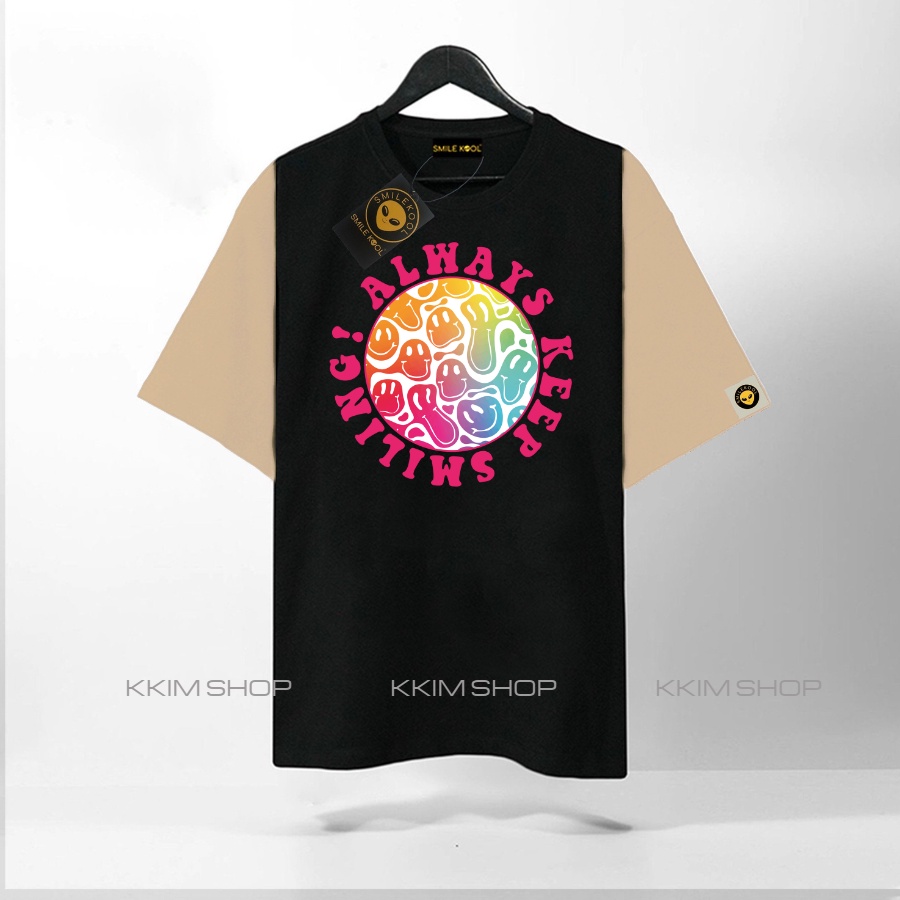 Áo Thun Tay Lỡ SMILE KOOL Phối Màu ,Form rộng oversize, unisex nam nữ, chất liệu Cotton