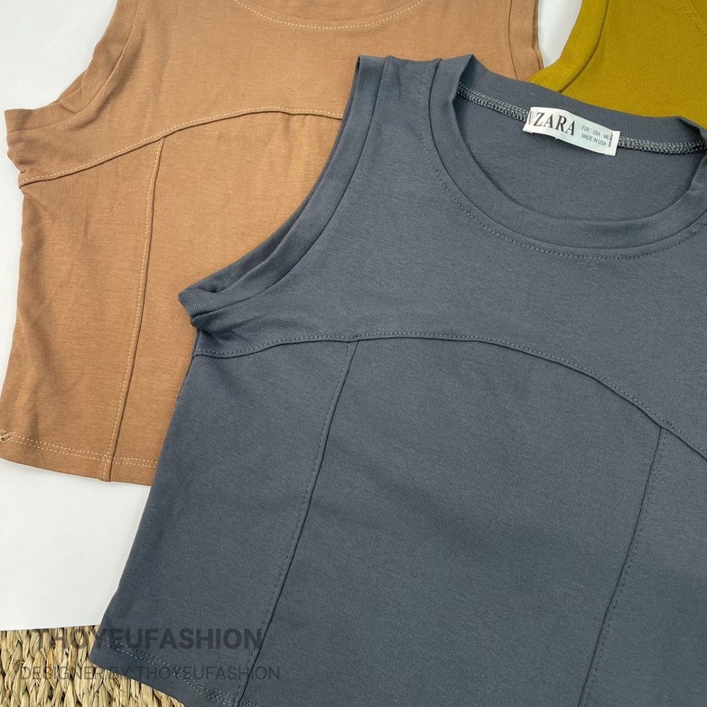 Áo croptop ba lỗ cổ cao Thoyeufashion , Thun trơn sát nách viền bo nách cổ ôm body