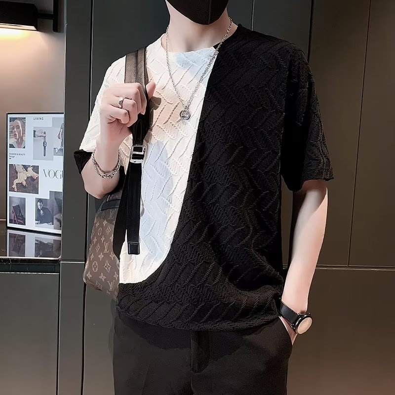 Áo Thun Tay Ngắn Cổ Tròn Màu Trơn Đơn Giản Thời Trang Đường Phố Cho Nam