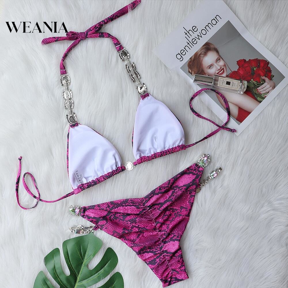 Bộ Đồ Bơi Họa Tiết Da Rắn Đính Đá Lấp Lánh Quyến Rũ Cho Nữ