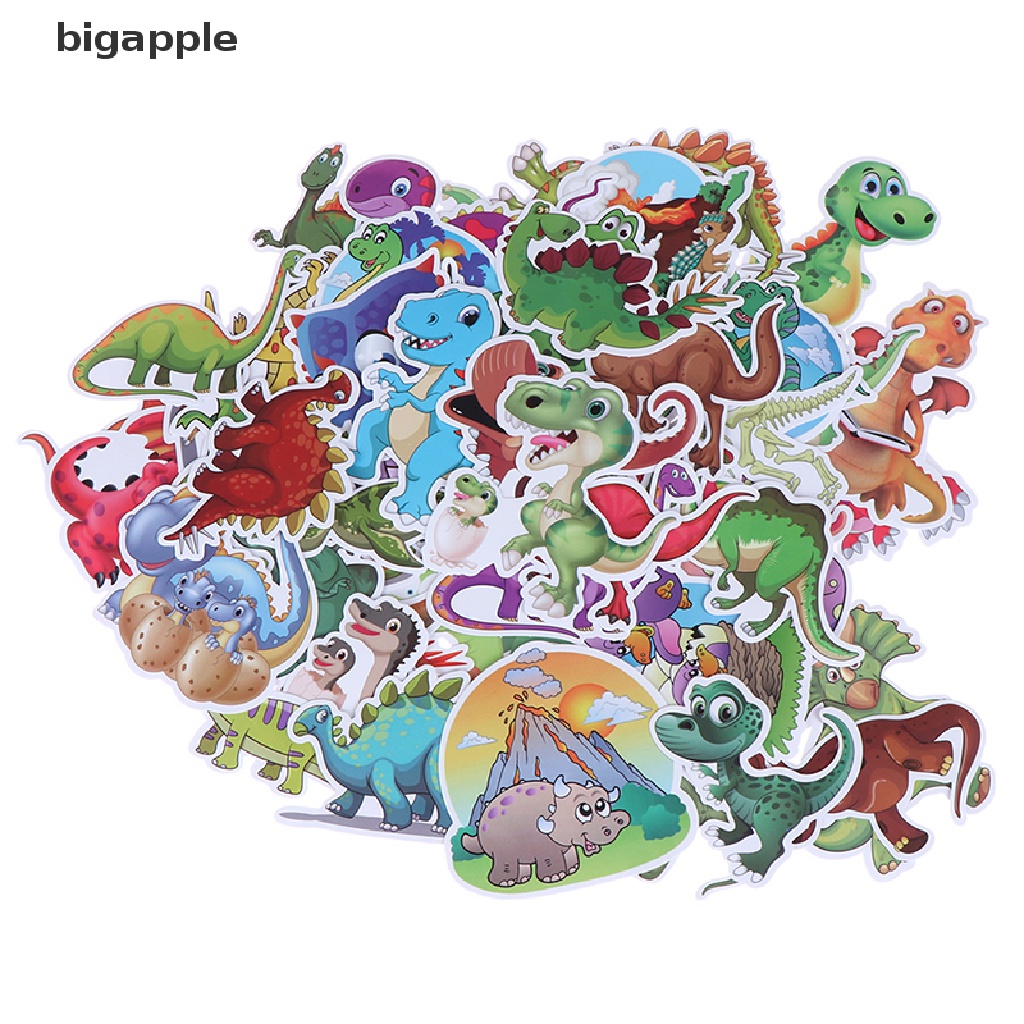 Bigapple Set 50 Miếng Dán Hình Khủng Long Hoạt Hình Trang Trí Sổ Tay Ghi Ta