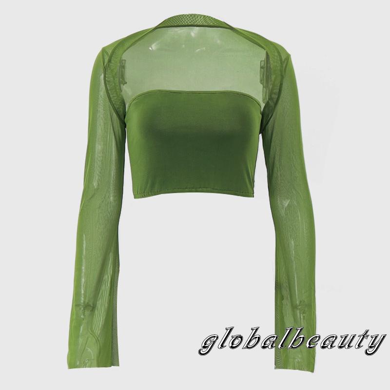 Set Áo Trễ Vai Không Tay 00GB + Áo Lưới Dài Tay Màu Sắc Trơn Dành Cho Nữ