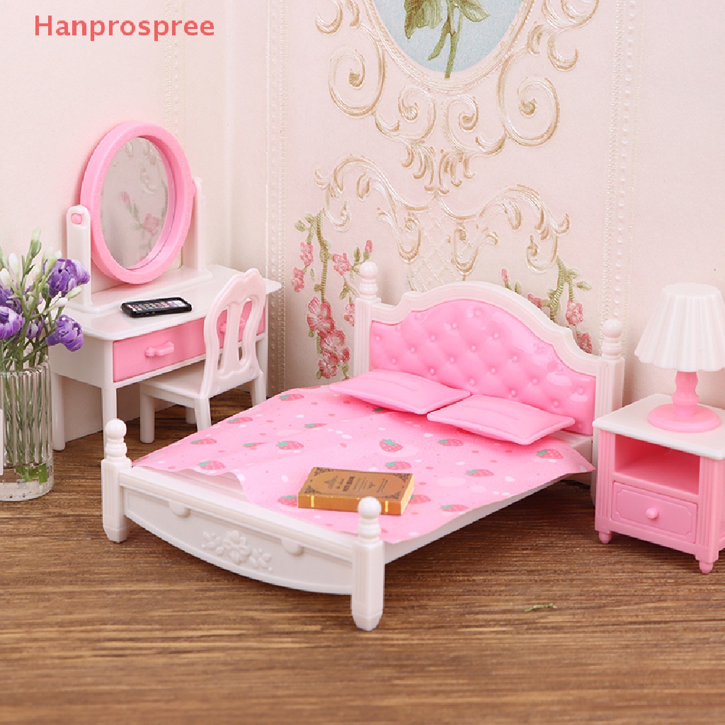 Hanprospree > Bộ Giường Ngủ Mini Tỉ Lệ 1: 12 Trang Trí Nhà Búp Bê