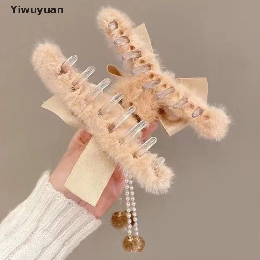 < Yiwuyuan > Kẹp Tóc Đuôi Ngựa Dạng Nơ Lông Nhung Thời Trang Thu Đông Mới