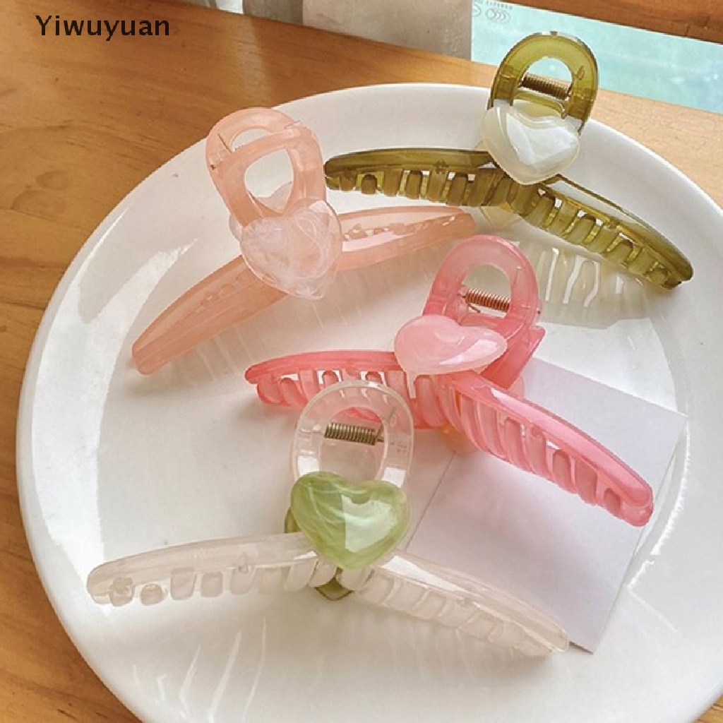 < Yiwuyuan > Kẹp Tóc Càng Cua Hình Trái Tim Cỡ Lớn Phong Cách Hàn Quốc Ngọt Ngào Cho Nữ