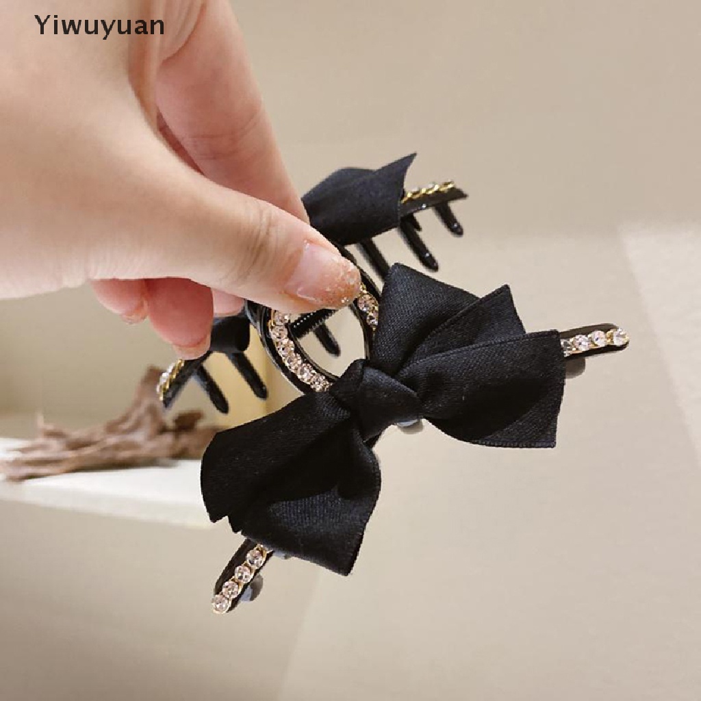 < Yiwuyuan > Kẹp Tóc Càng Cua Đen Đính Nơ Lớn Thanh Lịch Phong Cách Hàn Quốc