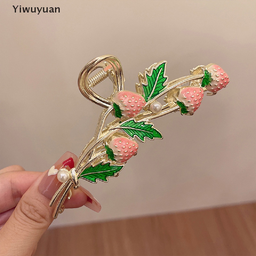 < Yiwuyuan > Kẹp Tóc Kim Loại Hình Quả Dâu Tây Phong Cách Hàn Quốc Thanh Lịch Cho Nữ