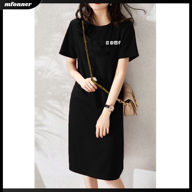 Đầm Thun Tay Ngắn Cổ Tròn Dáng Rộng In Họa Tiết Thời Trang Cho Nữ