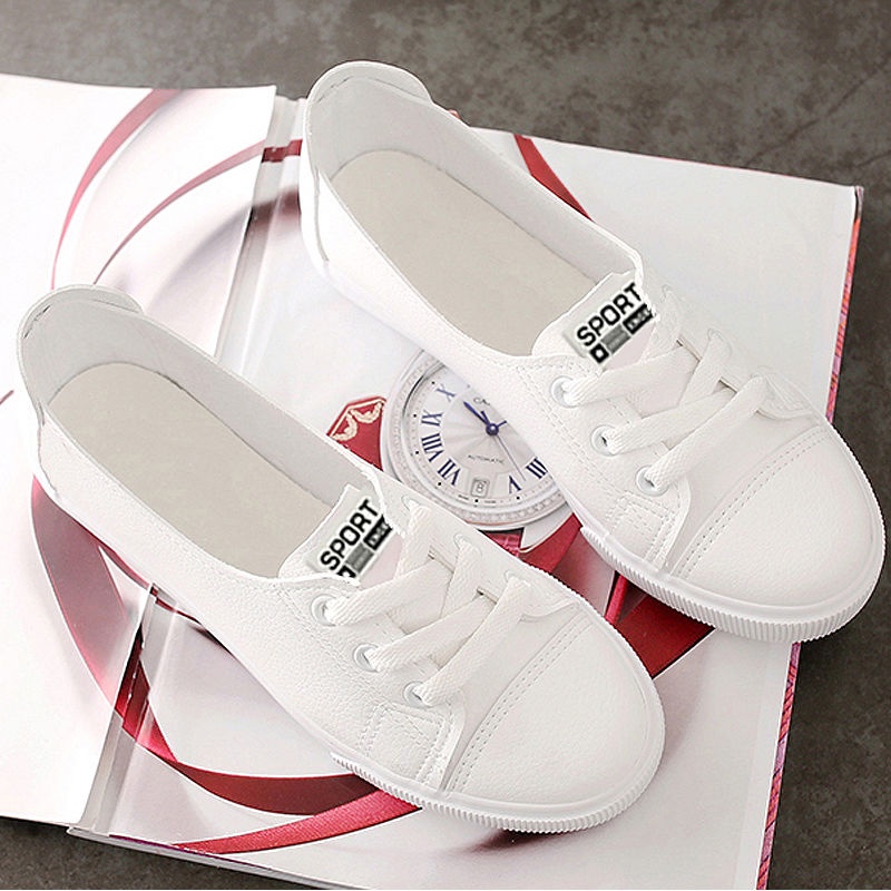 Giày Thể Thao Đế Bằng Màu Trắng Thiết Kế Thoải Mái Thời Trang Mùa Hè Theo Phong Cách Hàn Quốc