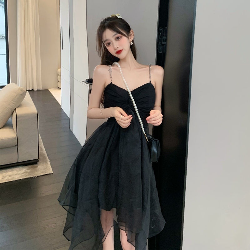 Đầm Nữ Hai Dây Màu Đen Phong Cách Pháp Thời Trang Mùa Hè Xinh Xắn