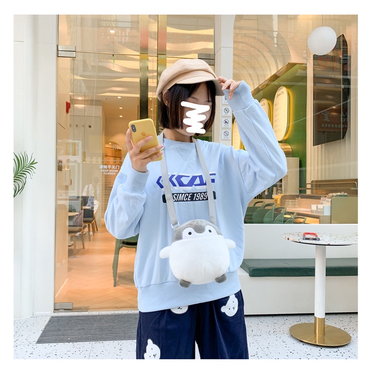 Túi Đeo Chéo Hình Chim Cánh Cụt Nhồi Bông Dễ Thương Phong Cách Nhật Bản