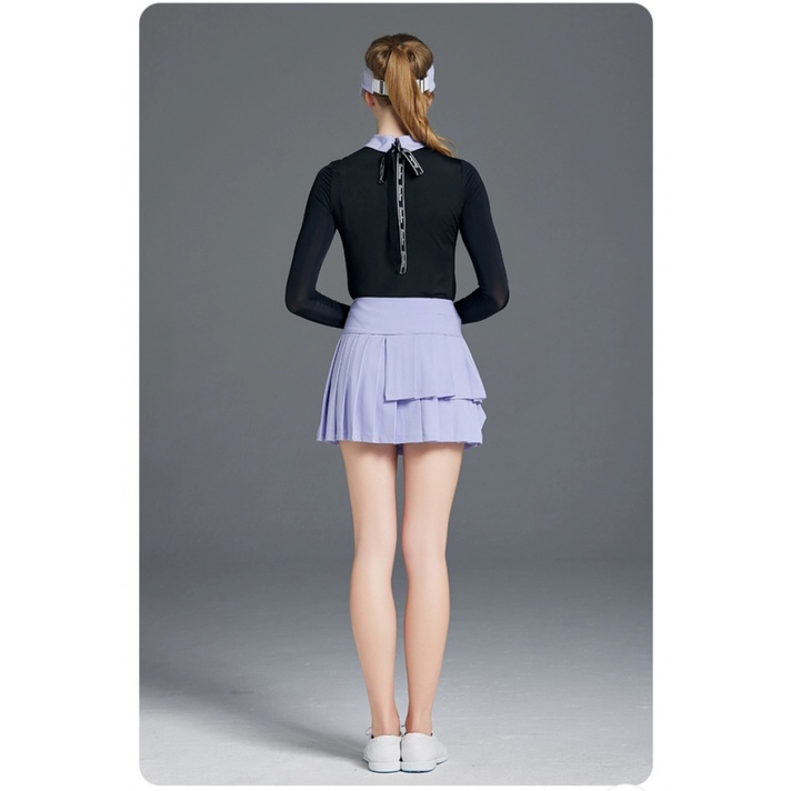 Bộ Trang Phục Đánh Golf Áo Thun Tay Dài Phối Chân Váy Xếp Ly Ôm Dáng Màu Sắc Tương Phản Thời Trang Cho Nữ OBQ9