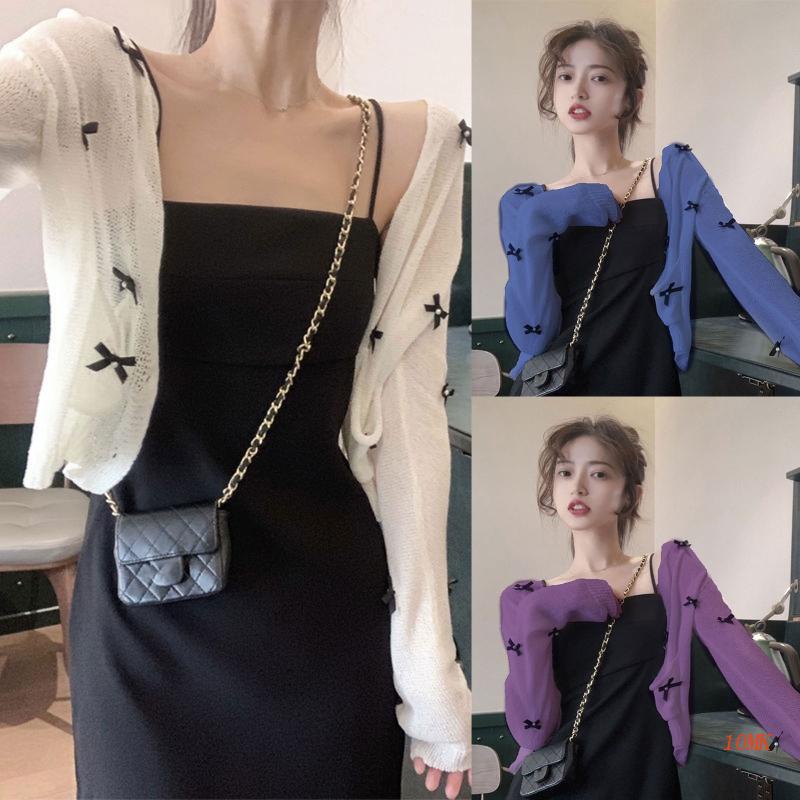 Áo Khoác Cardigan Dệt Kim Mỏng Tay Dài Màu Sắc Ngọt Ngào Thời Trang Mùa Hè Cho Nữ