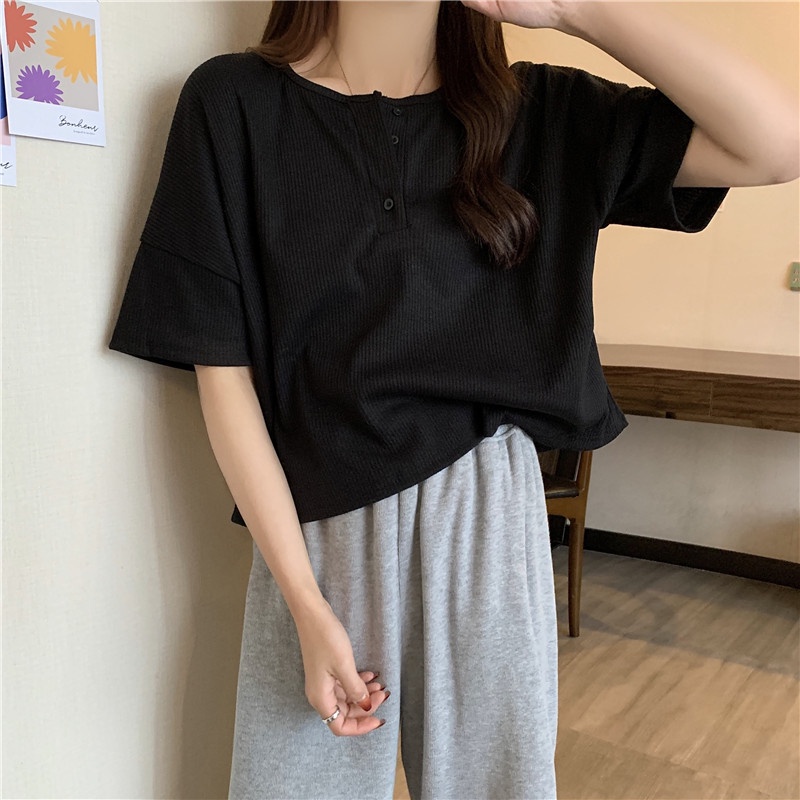 Áo thun SUXI tay ngắn dáng rộng màu sắc đơn giản dành cho nữ