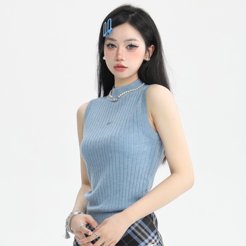 COZOK Áo Không Tay Cổ Cao Màu Sắc Đơn Giản Quyến Rũ Cho Nữ