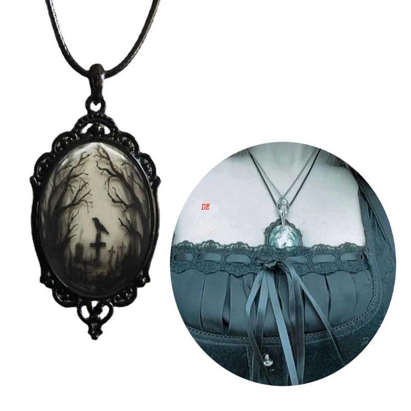Vòng Cổ Choker Dây Thừng Mặt Kính Có Mặt Thánh Giá Phong Cách Gothic Cổ Điển