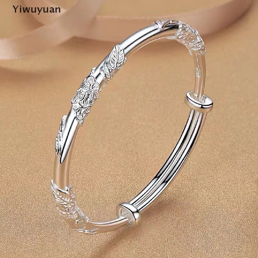 < Yiwuyuan > 1 Vòng Đeo Tay Bạc Hở Nhẹ Nhàng Hình Hoa Tinh Tế Thời Trang Có Thể Điều Chỉnh Dành Cho Nữ