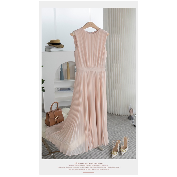 Đầm váy maxi voan xếp ly hồng phấn Quảng Châu cao cấp đi tiệc đi chơi váy nữ eo cao thanh lịch Xiny D165230