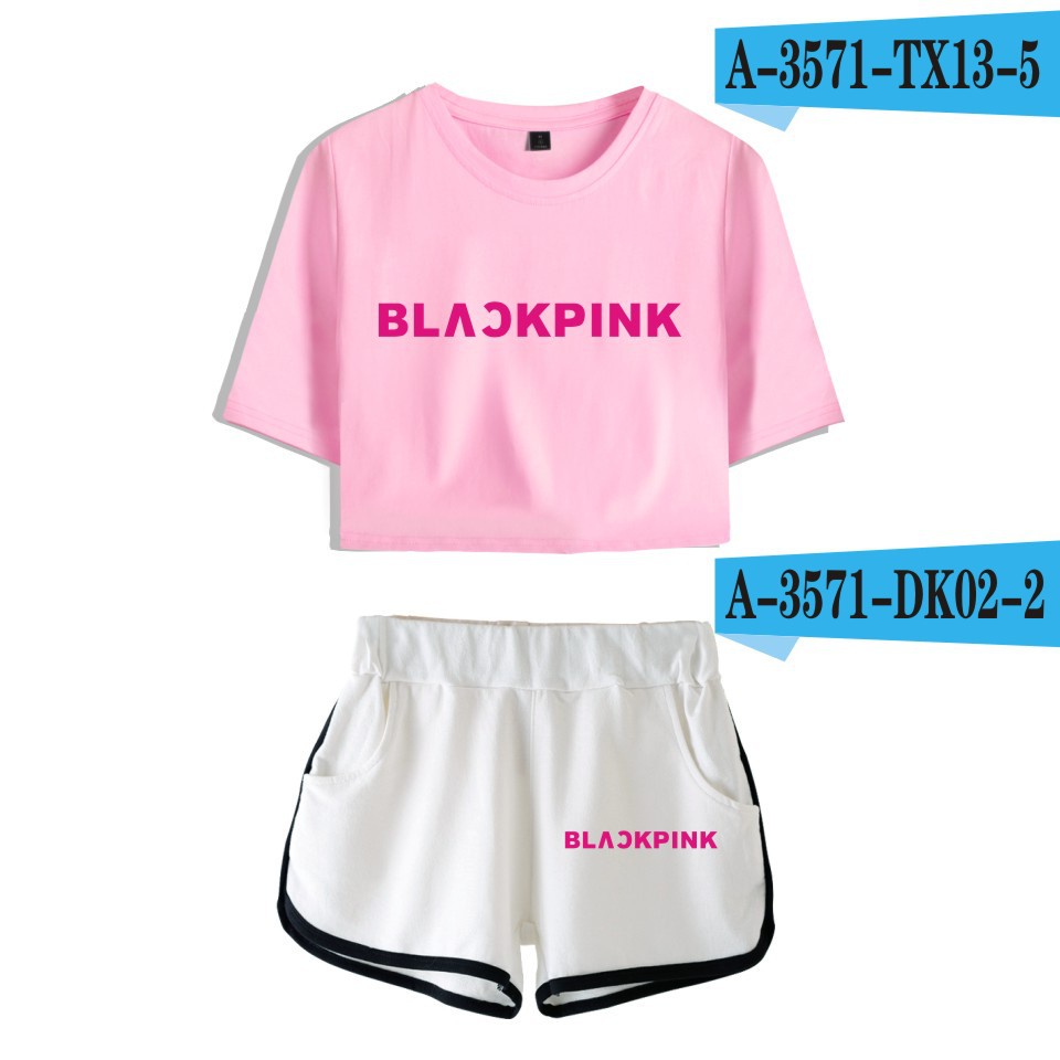 Set Áo Lửng + Quần Short In Hình Nhóm Nhạc blackpink Thời Trang Dành Cho Nữ