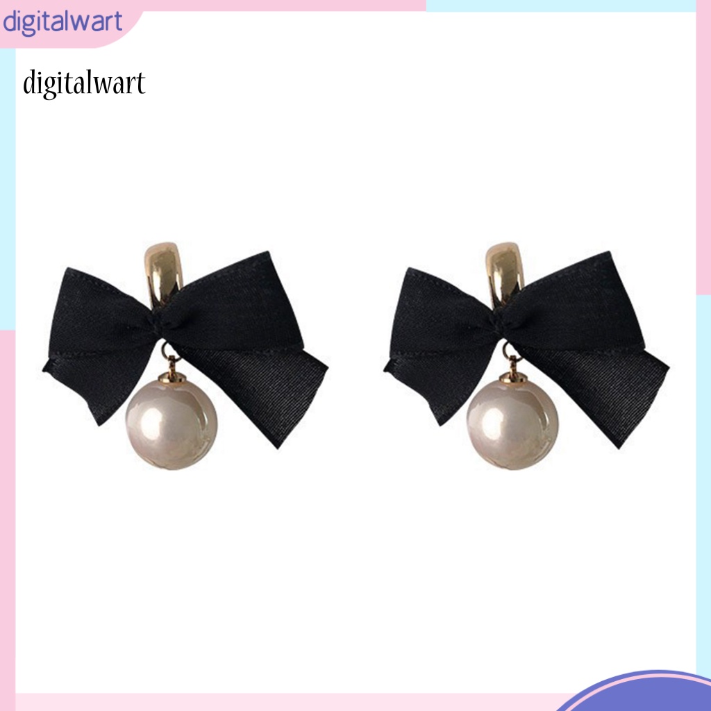Kỹ Thuật Số| 1 Đôi Bông Tai Hình Nơ Đen Đính Ngọc Trai Giả Phong Cách Pháp Thời Trang Cho Nữ