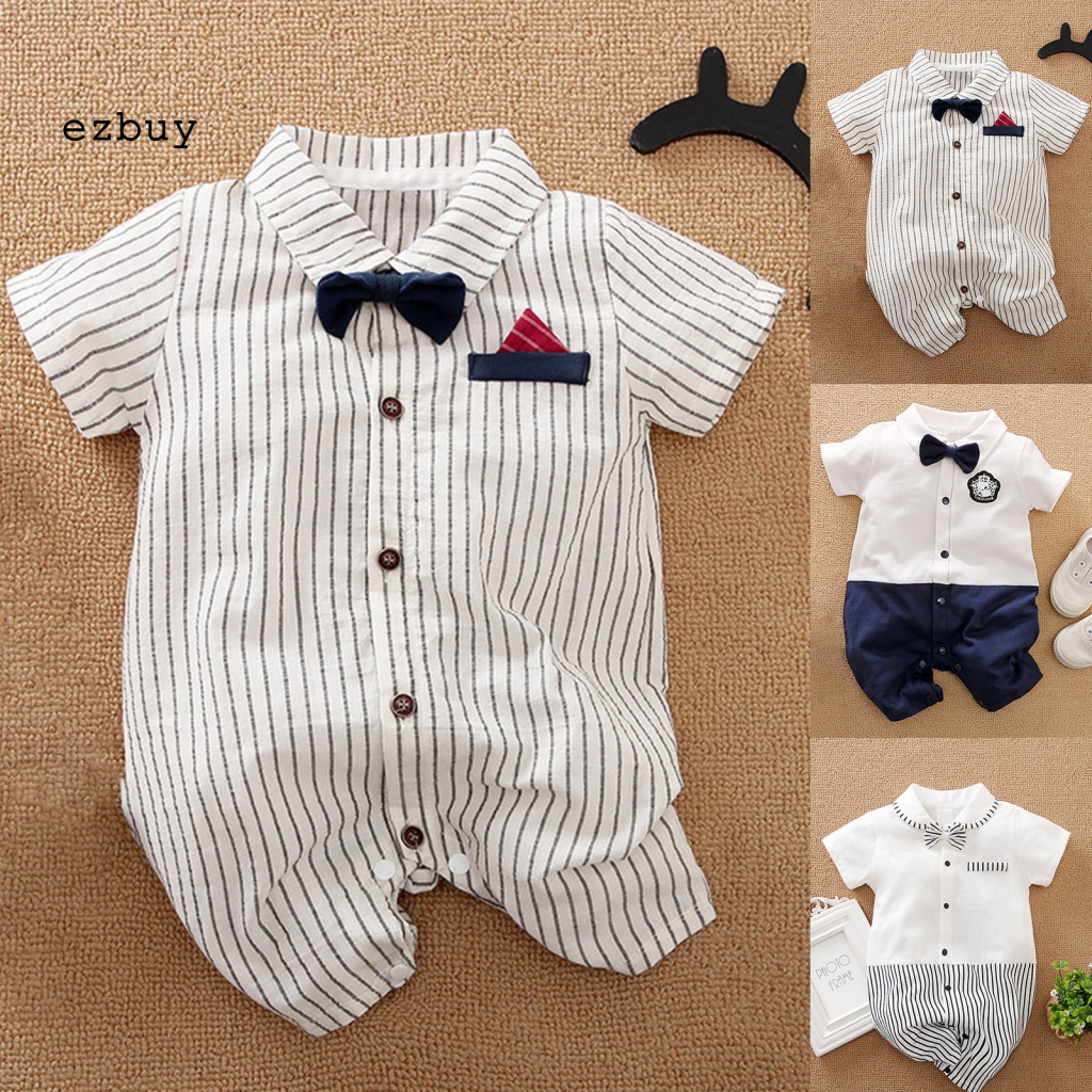 Bộ Đồ Ngủ Liền Thân Tay Ngắn Phong Cách Quý Ông Thời Trang Xuân Hè Cho Bé Sơ Sinh