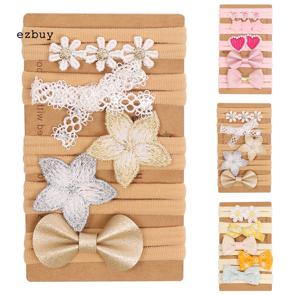 Bộ 5 Băng Đô Mềm Mại Đính Hoa Trang Trí Dành Cho Bé Gái