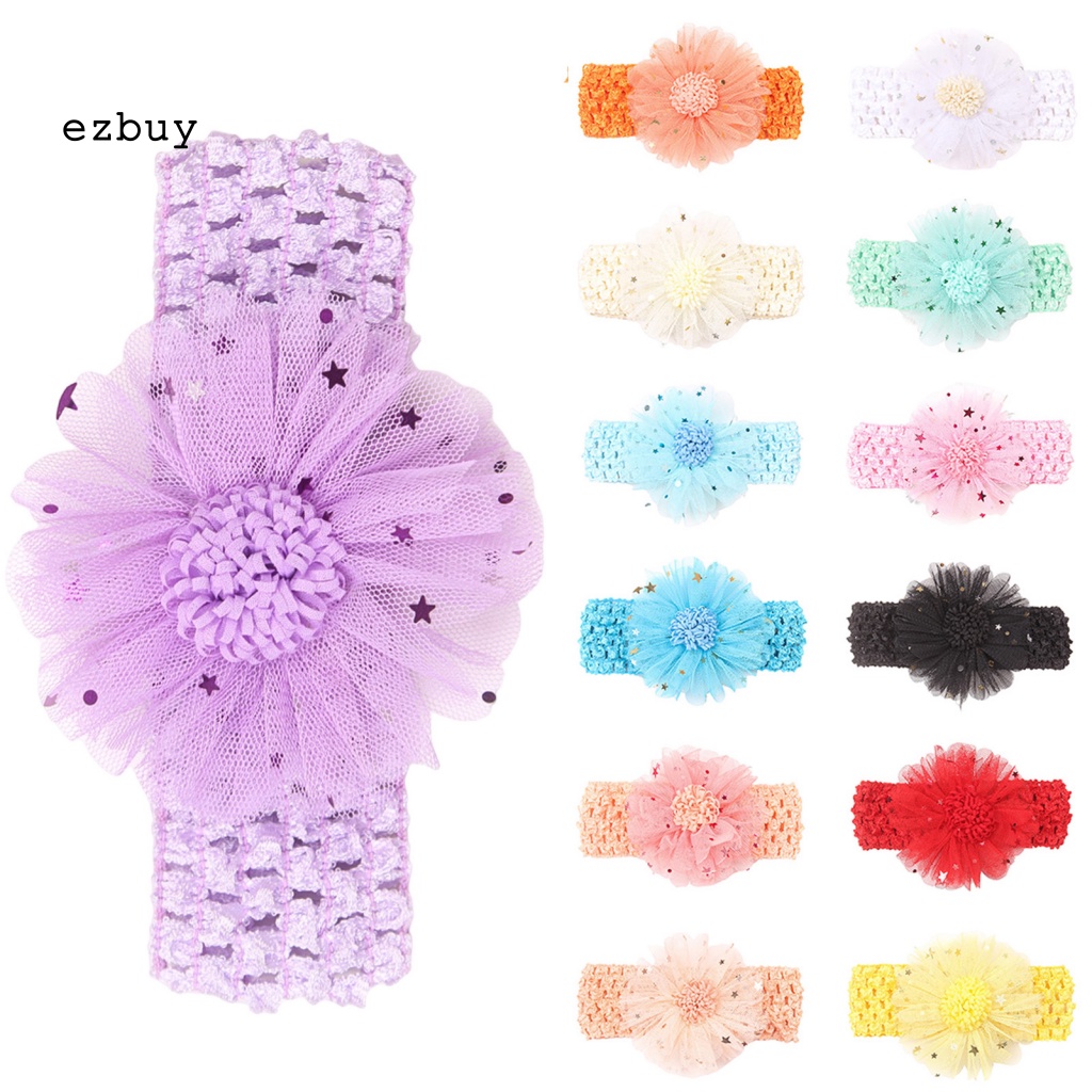 [EY] Băng Đô Cài Tóc Mềm Mại Phối Ren Lưới Thiết Kế Hình Hoa Đính Kim Sa Đáng Yêu Quyến Rũ Phong Cách Công Chúa Mùa Hè