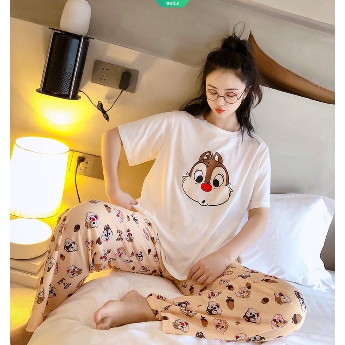 SANRIO Bộ Đồ Ngủ Tay Ngắn In Hoạt Hình Kiki Và Titi Dễ Thương Thời Trang Mùa Hè 2023 Cho Nữ