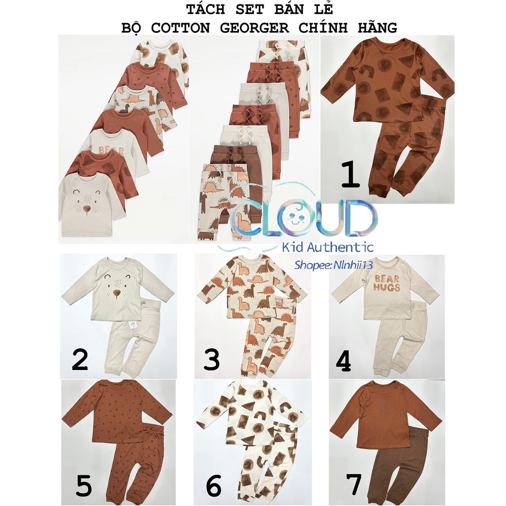 Bộ dài cotton tách lẻ GEORGE size 9-12m, 12-18m
