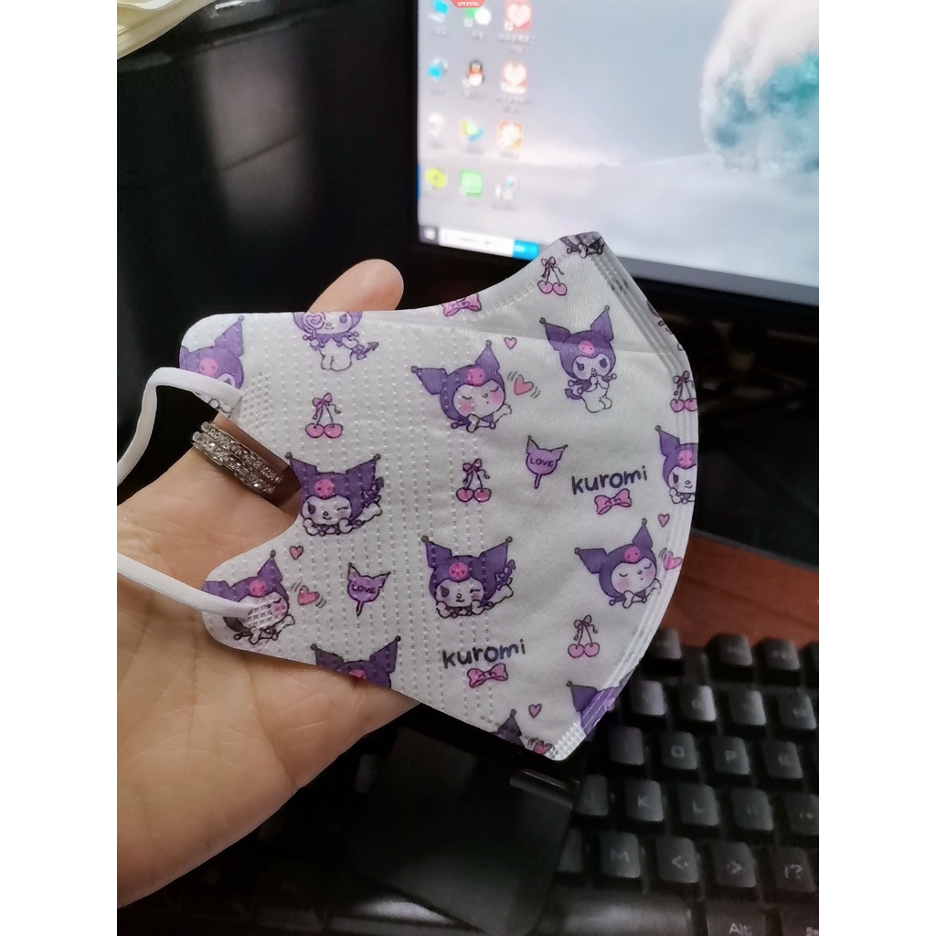 Khẩu Trang In Hoạt Hình Kuromi 3D Dễ Thương Nâng Cơ Mặt Cho Người Lớn