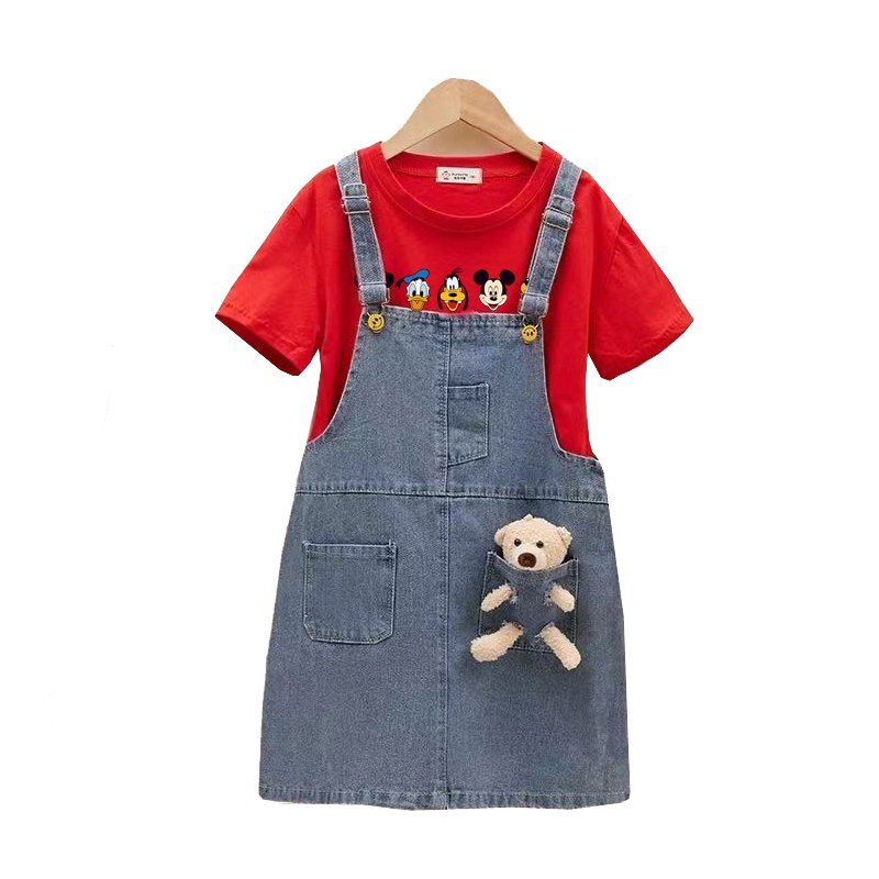 Set Đầm Jean + Áo Sơ Mi Thời Trang Mùa Xuân Cho Bé Gái 2-15 Tuổi